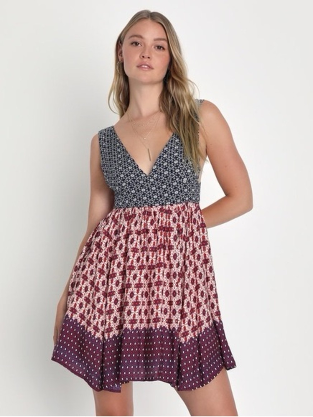 Lulus La Vie en Roses Mini Dress Blue Red Size L